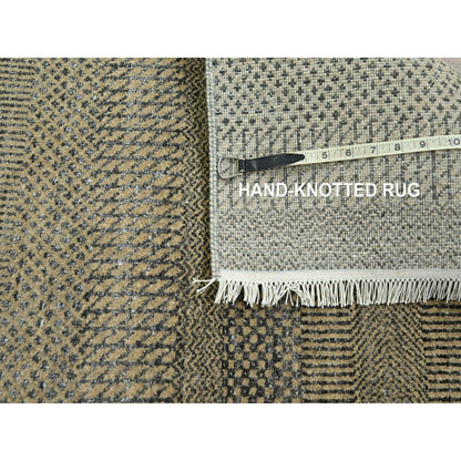 2'6"X20'4" Brown Modern Grass Design Hand Knotted Wool & Silk Runner Rug