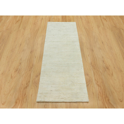 2'6"X6' White Luxuriouss Wool Hand Knotted Runner Oriental Rug