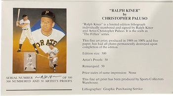 Ralph Kiner & Christopher Paluso Signed18X24 Artist Proof Lithograph 18/50 (Jsa)