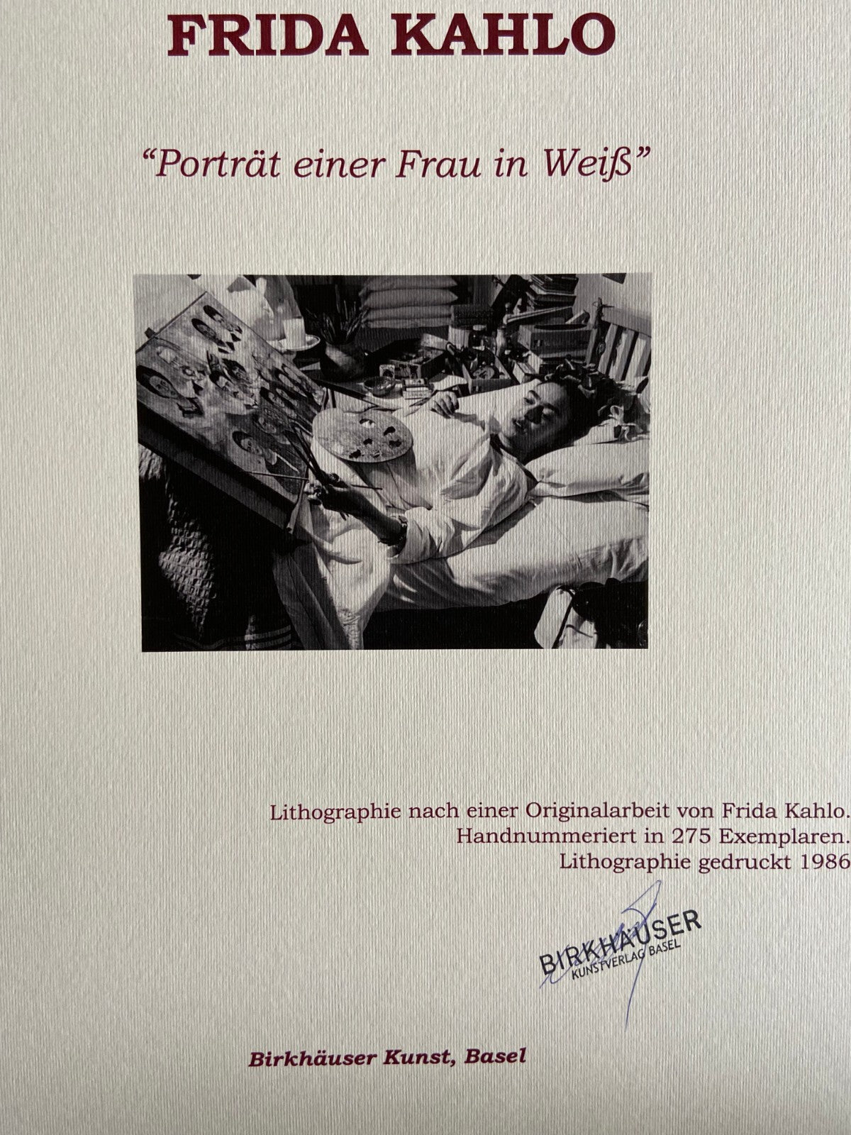 Frida Kahlo Lithograph Certified Signed Numbered By Hand