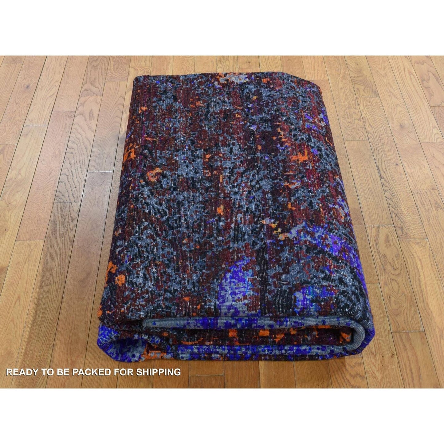 8'10"X12' Blue Hand Knotted Galactical Modern Design Silk And Pile Rug