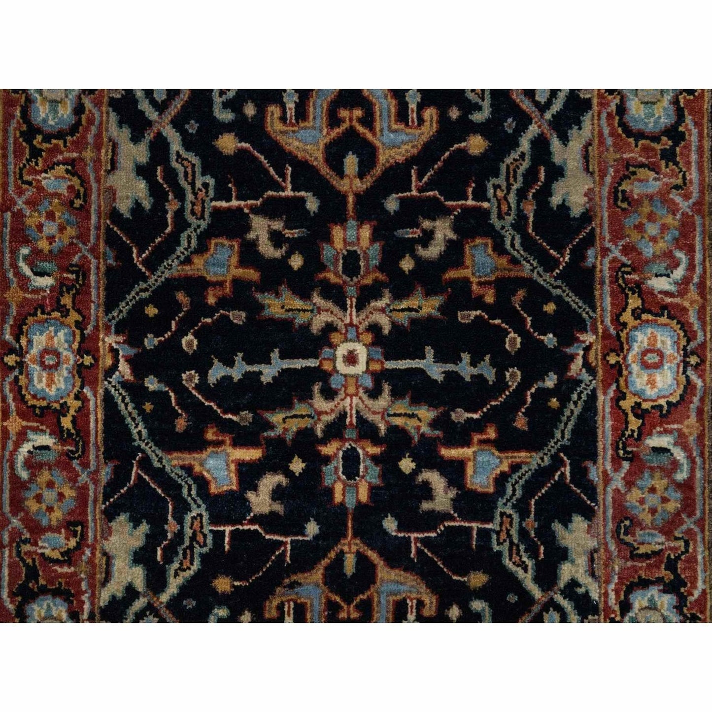 2'X3'2" Midnight Blue Antiqued Fine Heris Hand Knotted Wool Small Rug