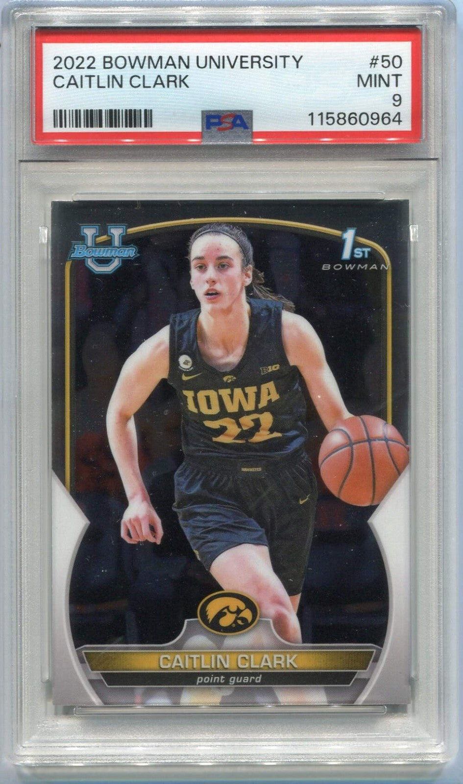 Caitlin Clark 2022 Bowman University Chrome Rc #50 Psa Graded 9