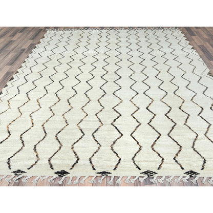 8'2"X10'5" Ivory Moroccan Berber Pure Wool Hand Knotted Oriental Rug