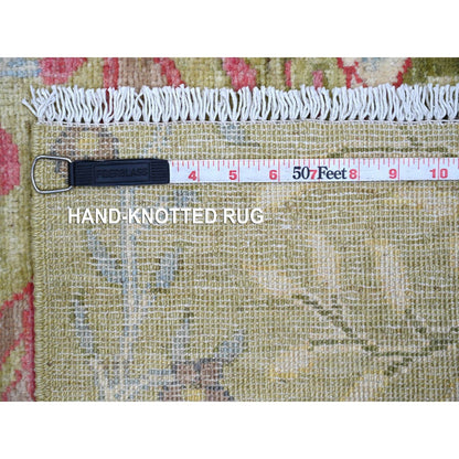 2'6"X7'8" Green Soft Wool Rug Birds Of Paradise Design Hand Knotted Runner