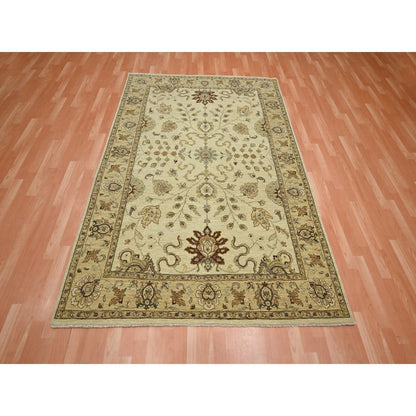 5'8"X7'10" Ivory Agra Ziegler Design Leaf Pattern Hand Knotted Wool Rug