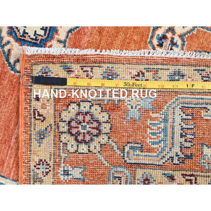 4'9"X6'6" Persimmon Orange Afghan Seeripe Heris Wool Hand Knotted Rug