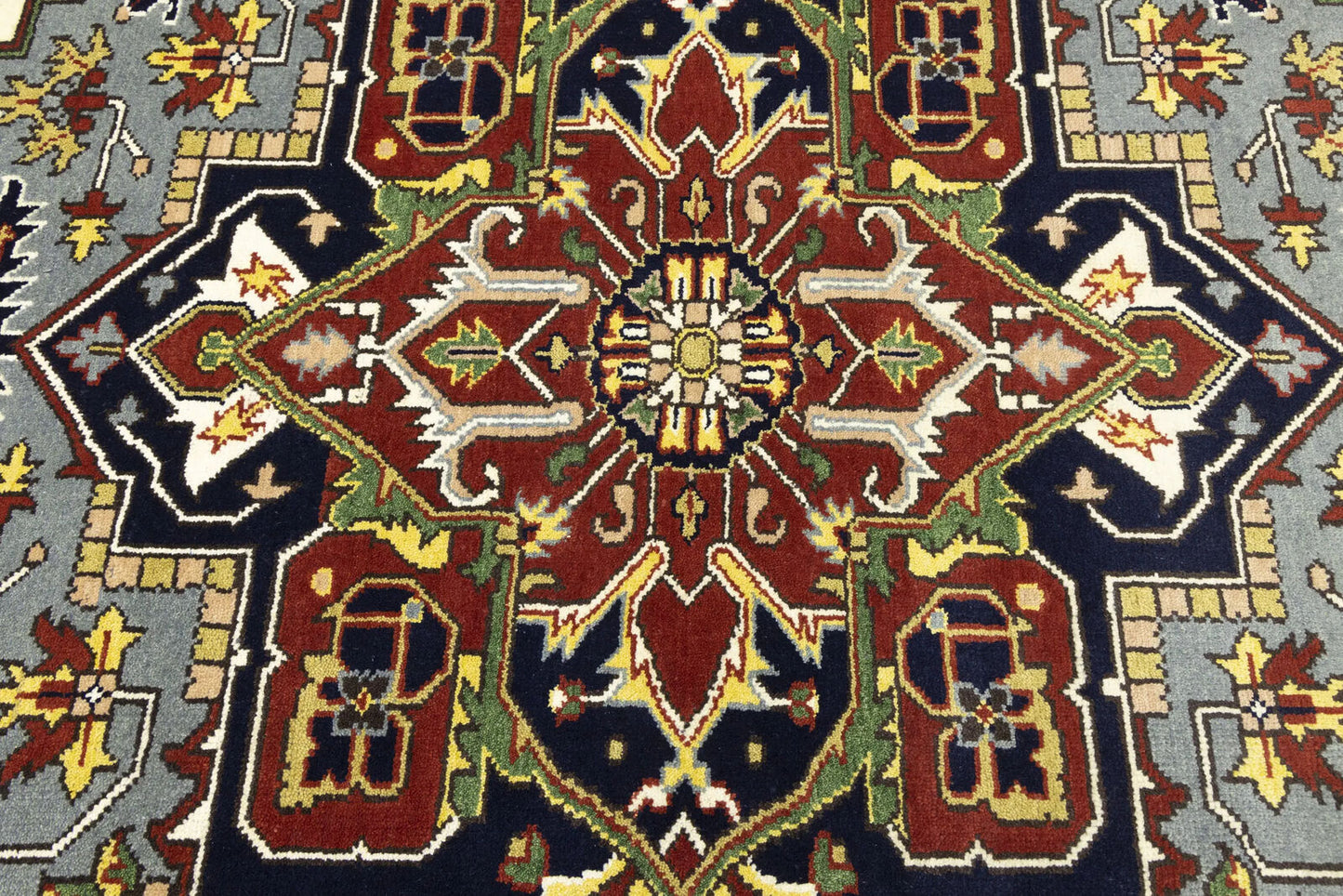 Hand-Knotted Large Gray Floral Heriz Serapi Wool