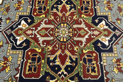 Hand-Knotted Large Gray Floral Heriz Serapi Wool