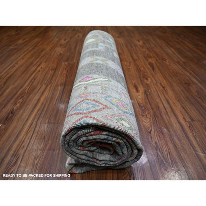 9'10"X13'8" Cloud Gray Fine Peshawar Wool Hand Knotted Oriental Rug