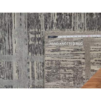 2'5"X6'2" Gray Modern Runner Rug Criss Cross Design Pure Wool Hand Knotted