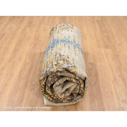 12'2"X12'2" Gold Brown Silk With Wool Hand Knotted Saroogh Square Rug