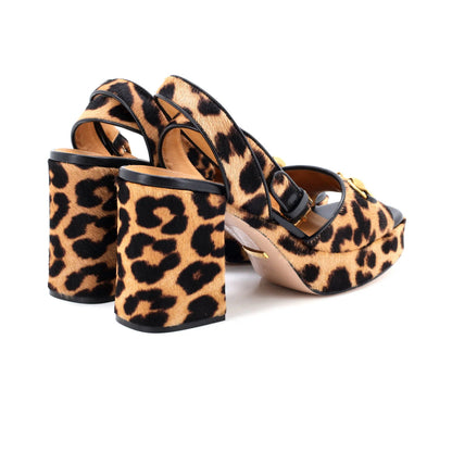 Gucci Women'S Lady Horsebit Heeled Sandals Printed Pony Hair