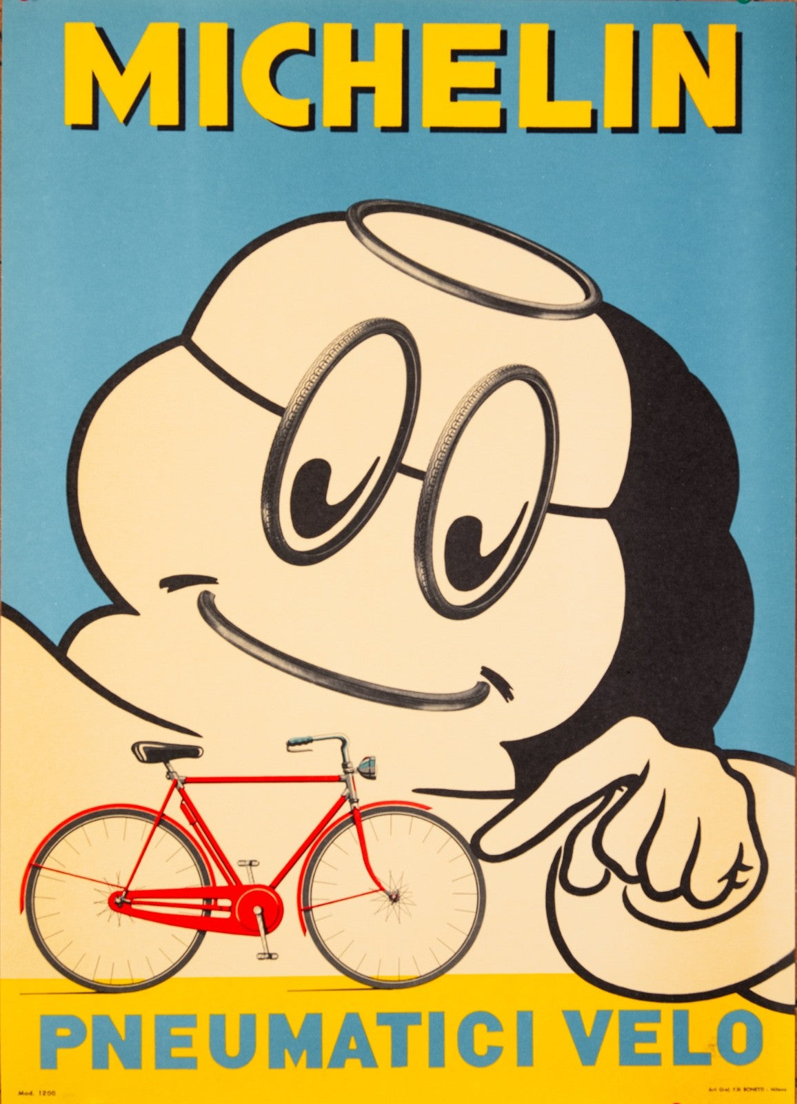 Michelin Bibendum Italian Bicycle Tire Poster 1959 Bicycle Original Printing