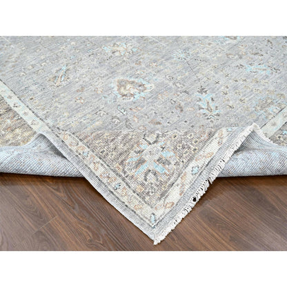 9'X12'1" Medium Gray Oushak Design Hand Knotted All Wool Oriental Rug