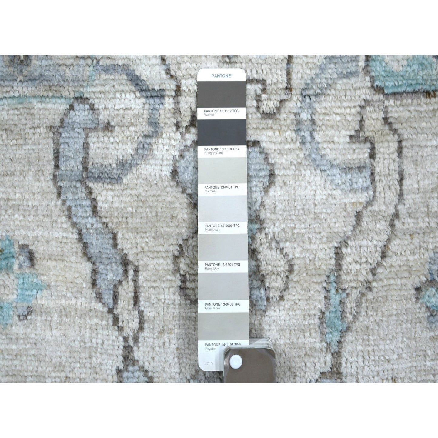 4'1"X5'10" Beige Afghan Angora Oushak Leaf Design Hand Knotted Wool Rug