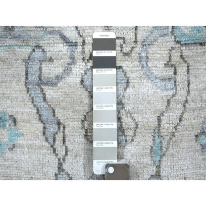 4'1"X5'10" Beige Afghan Angora Oushak Leaf Design Hand Knotted Wool Rug