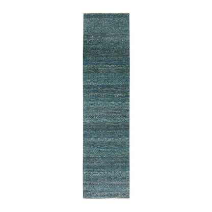 2'6"X10'1" Green Hand Knotted Kohinoor Herrita 100% Wool Oriental Rug
