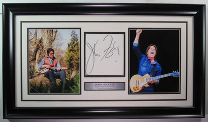 John Fogarty Singer Autographed Cut Card W/ Photo Collage Framed Jsa 198312