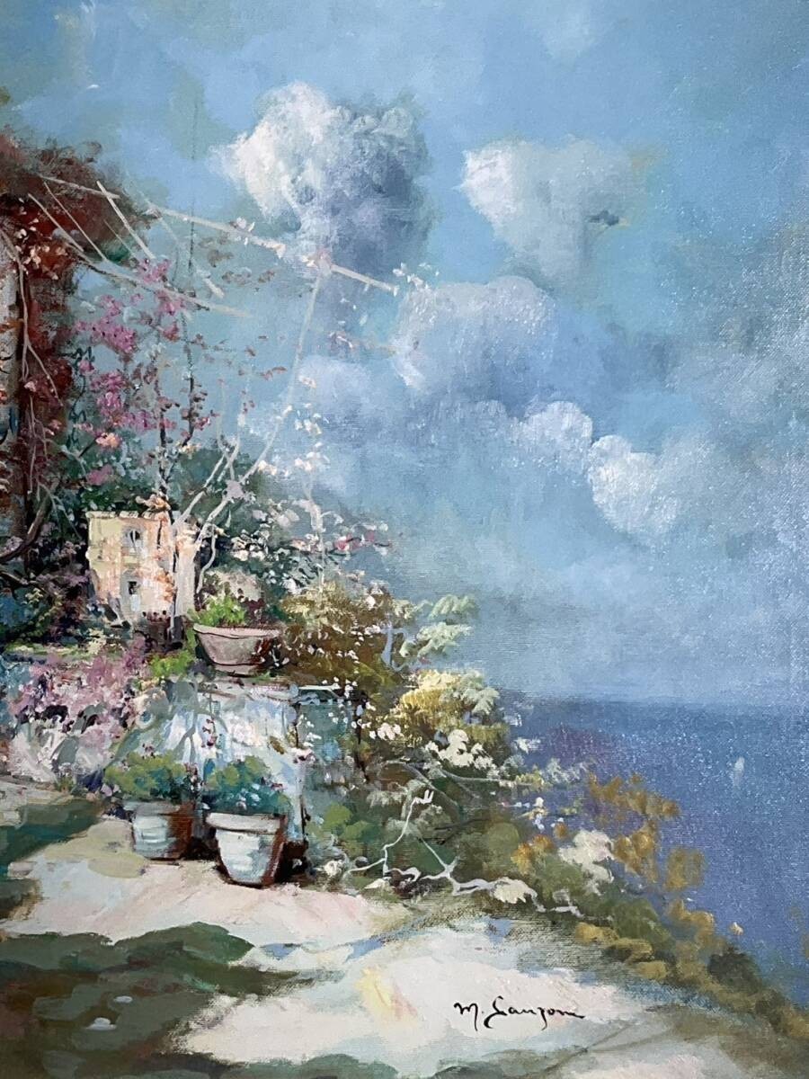 Large Framed Oil Painting Garden Flower Sanzone Signed Italian Landscape