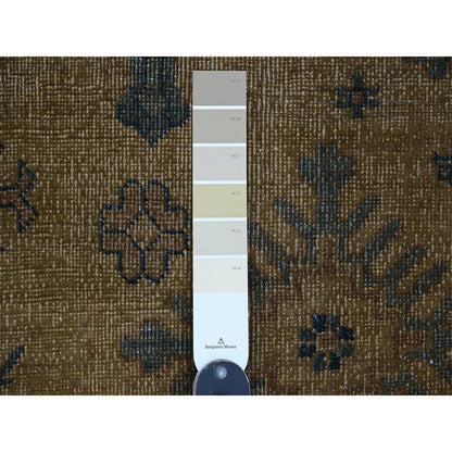 8'X9'1" Brown Overdyed Kazak Geometric Hand Knotted All Wool Squarish Rug