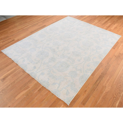 8'X10'1" White Tone On Tone Peshawar Design Pure Wool Hand Knotted Rug