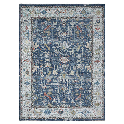 9'X11'10" Dress Blue Erased Heris Design Wool Hand Knotted Oriental Rug