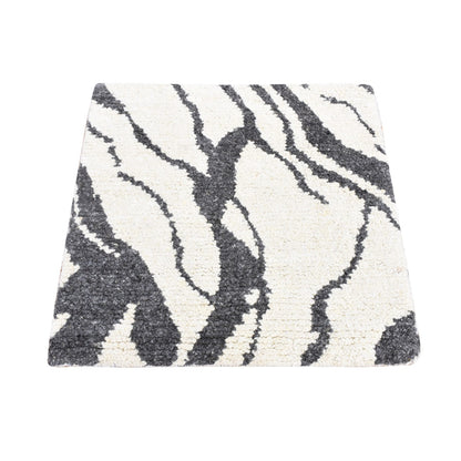 3'X3' Black Tone On Tone Modern Design Wool Hand Knotted Rug