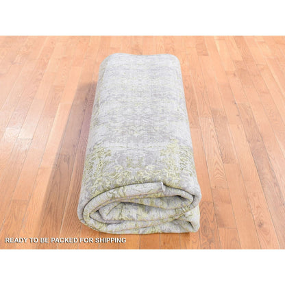 9'X11'9" Gray Hand Knotted Wool And Silk Transitional/Modern Design Rug