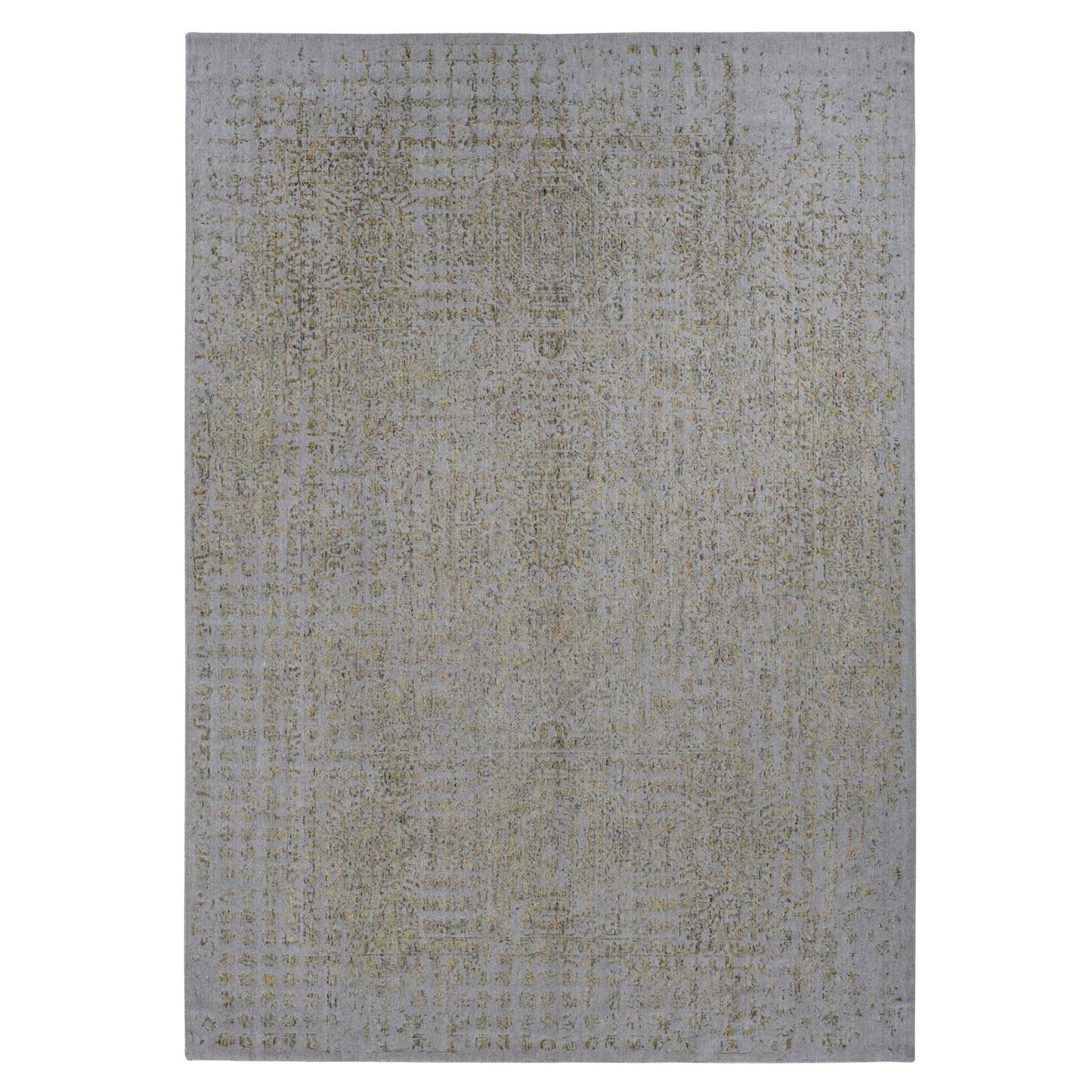 9'10"X14' Silk Gray Broken Mamluk Design Hand Loomed Wool And Silk Rug