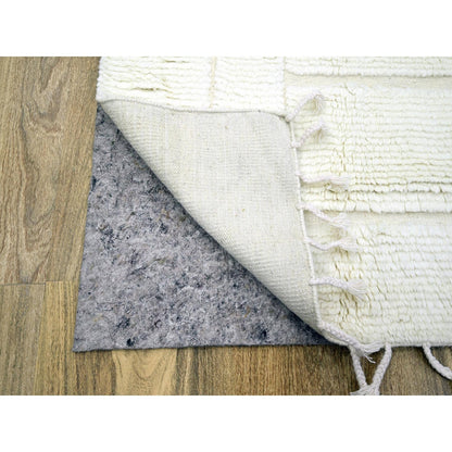 10'1"X14' Pearl White Moroccan Weave Grid Design Wool Hand Knotted Rug