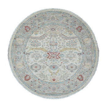 Rug 6'x6' White Heriz All Over Design Wool Hand Knotted Round Oriental