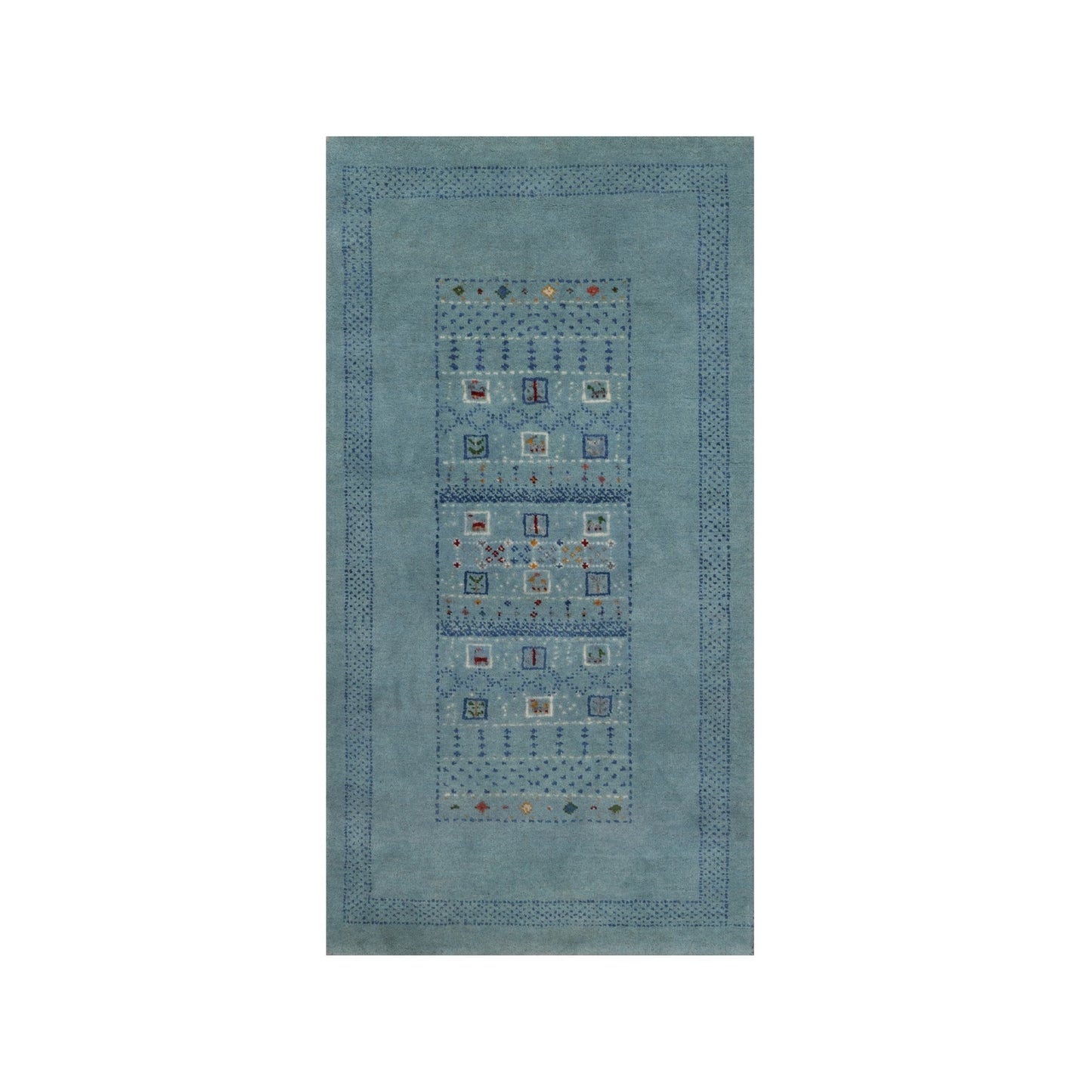 2'3"X4'5" Blue Modern Lori Buft Animal Figurine Wool Hand Knotted Mat Rug