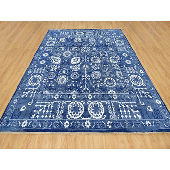 10'X10' Kensington Blue Hand Knotted Tebraz Wool Silk Oriental Square Rug
