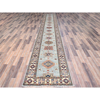 2'9"X15'5" Puritan Gray100% Wool Oriental Afghan Super Kazak Runner Rug