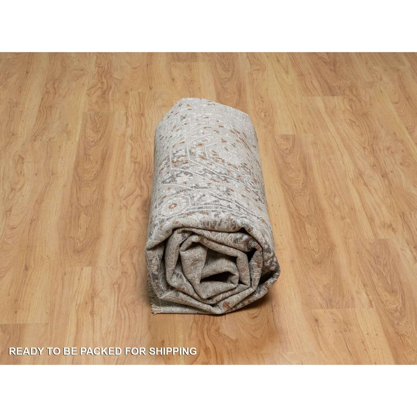 7'9"X10' Gray Broken And Erased Mamluk Design Hand Knotted 100% Wool Rug