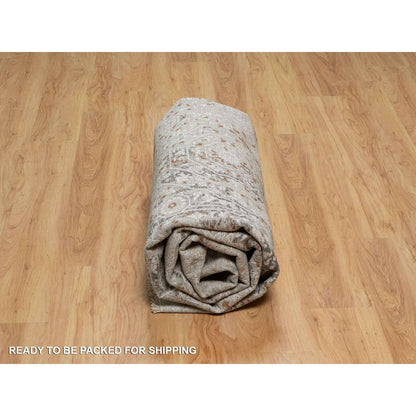 7'9"X10' Gray Broken And Erased Mamluk Design Hand Knotted 100% Wool Rug