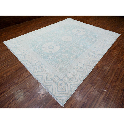 8'10"X11'3" Stone Blue Washed Out Peshawar Hand Knotted Pure Wool Rug
