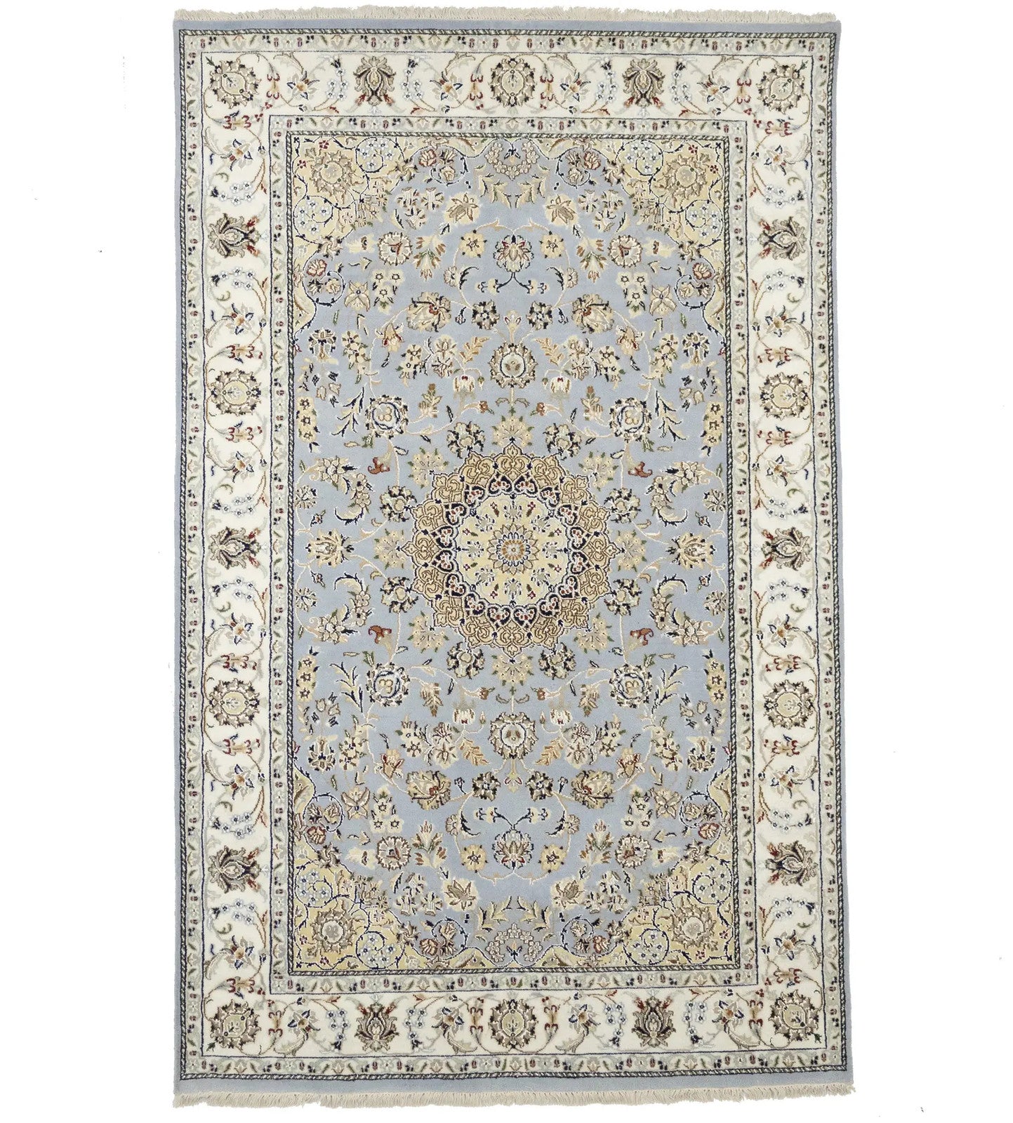 Indo-Nain Blue Oriental Rug 5X8 ft Floral Medallion Design Bedroom Decor Carpet