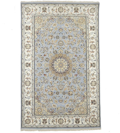 Indo-Nain Blue Oriental Rug 5X8 ft Floral Medallion Design Bedroom Decor Carpet