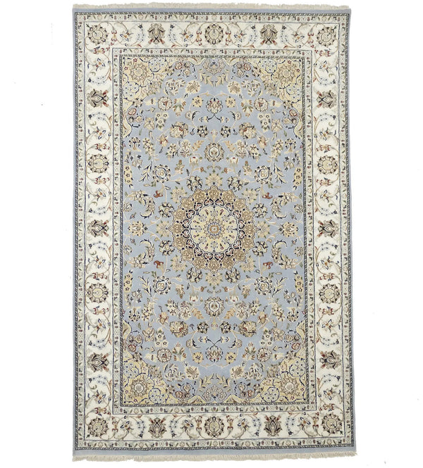 Indo-Nain Blue Oriental Rug 5X8 ft Floral Medallion Design Bedroom Decor Carpet