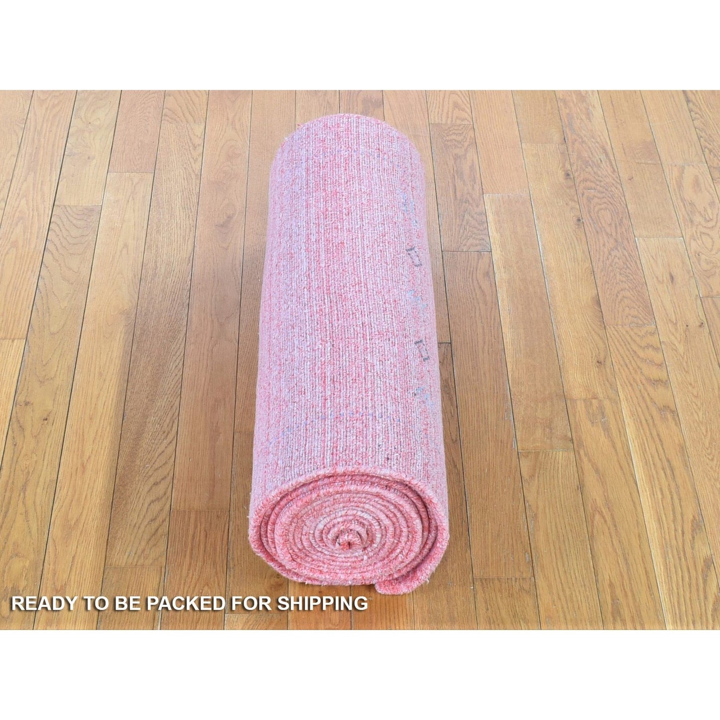 2'6"X17'10" Pink Folk Art Hand Loomed Wool-Silk Hand Loomed Runner Rug