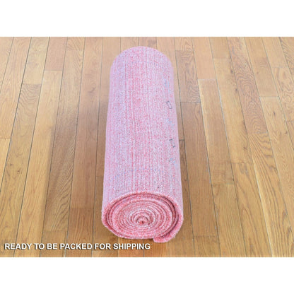 2'6"X17'10" Pink Folk Art Hand Loomed Wool-Silk Hand Loomed Runner Rug