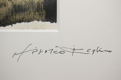 Hiroko Koshino Original Abstract Painting Gold & Black Signed Japanese Artist