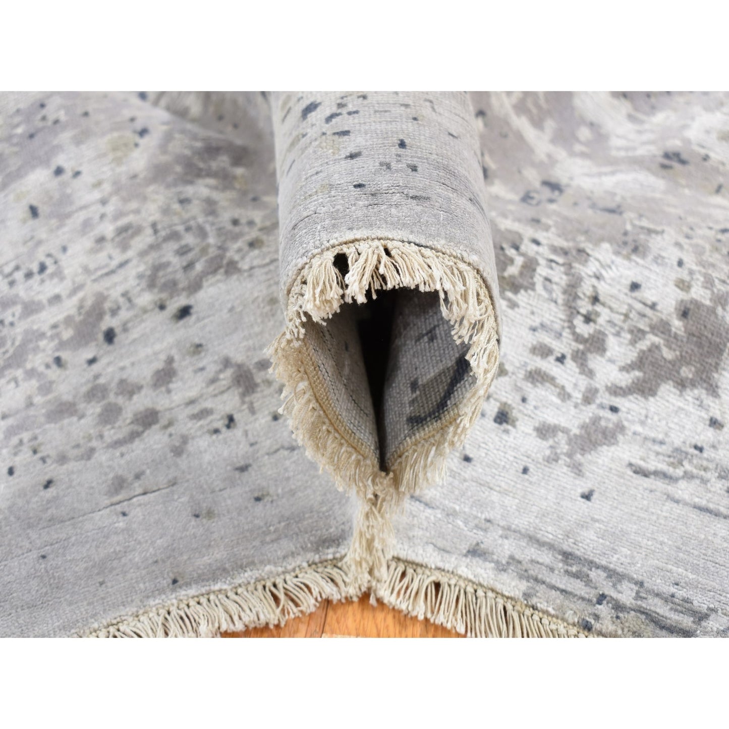 8'X9'10" Gray Broken And Erased Design Wool And Silk Hand Knotted Rug