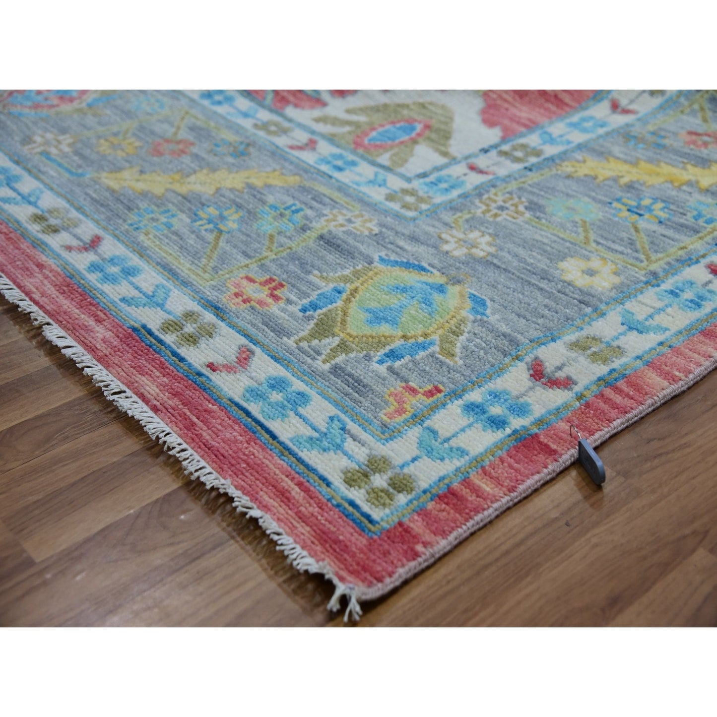 10'1"X14' Coral Pink Hand Knotted Oushak Weave And Design Pure Wool Rug