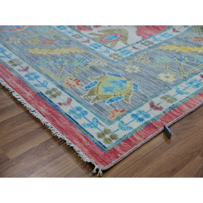 10'1"X14' Coral Pink Hand Knotted Oushak Weave And Design Pure Wool Rug