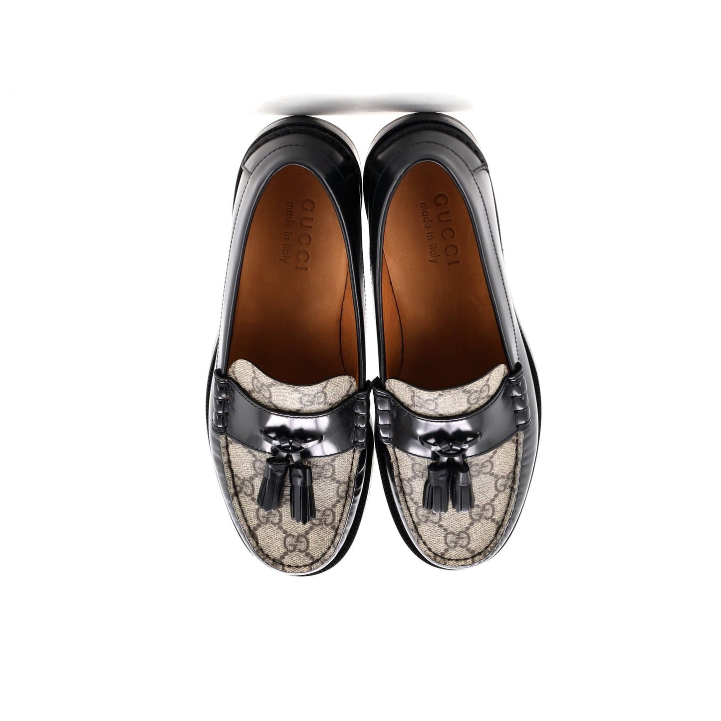 Gucci Men'S Kaveh Tassel Loafers Leather With Gg Coated Canvas