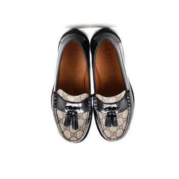 Gucci Men'S Kaveh Tassel Loafers Leather With Gg Coated Canvas