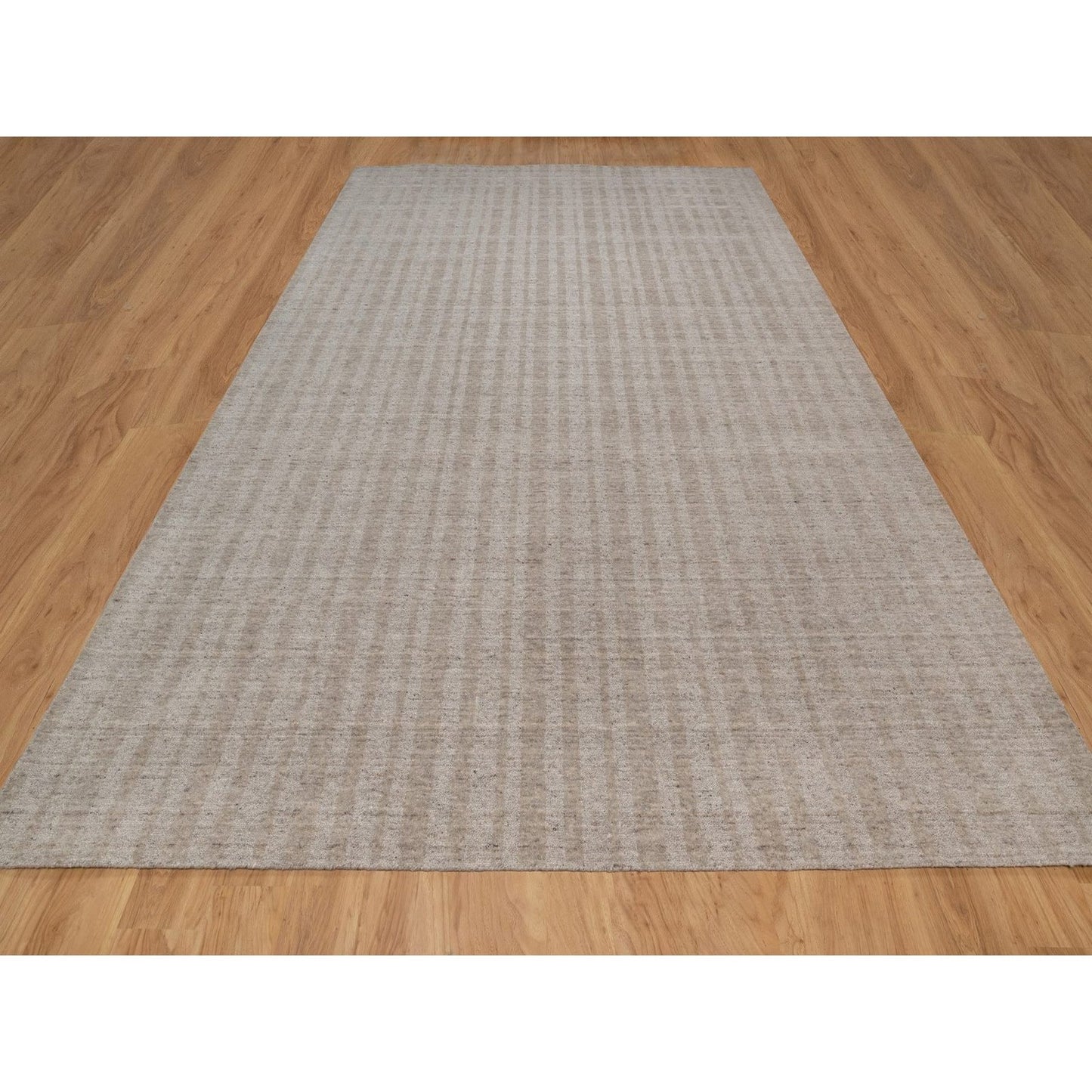 10'X14' Light Brown Vertical Stripes Design Hand Loomed Natural Wool Rug